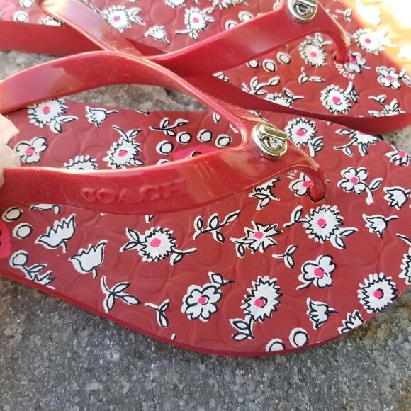 Coach Abbigail Floral Red Sandal Flip Flops Size 6 - Picture 4 of 8